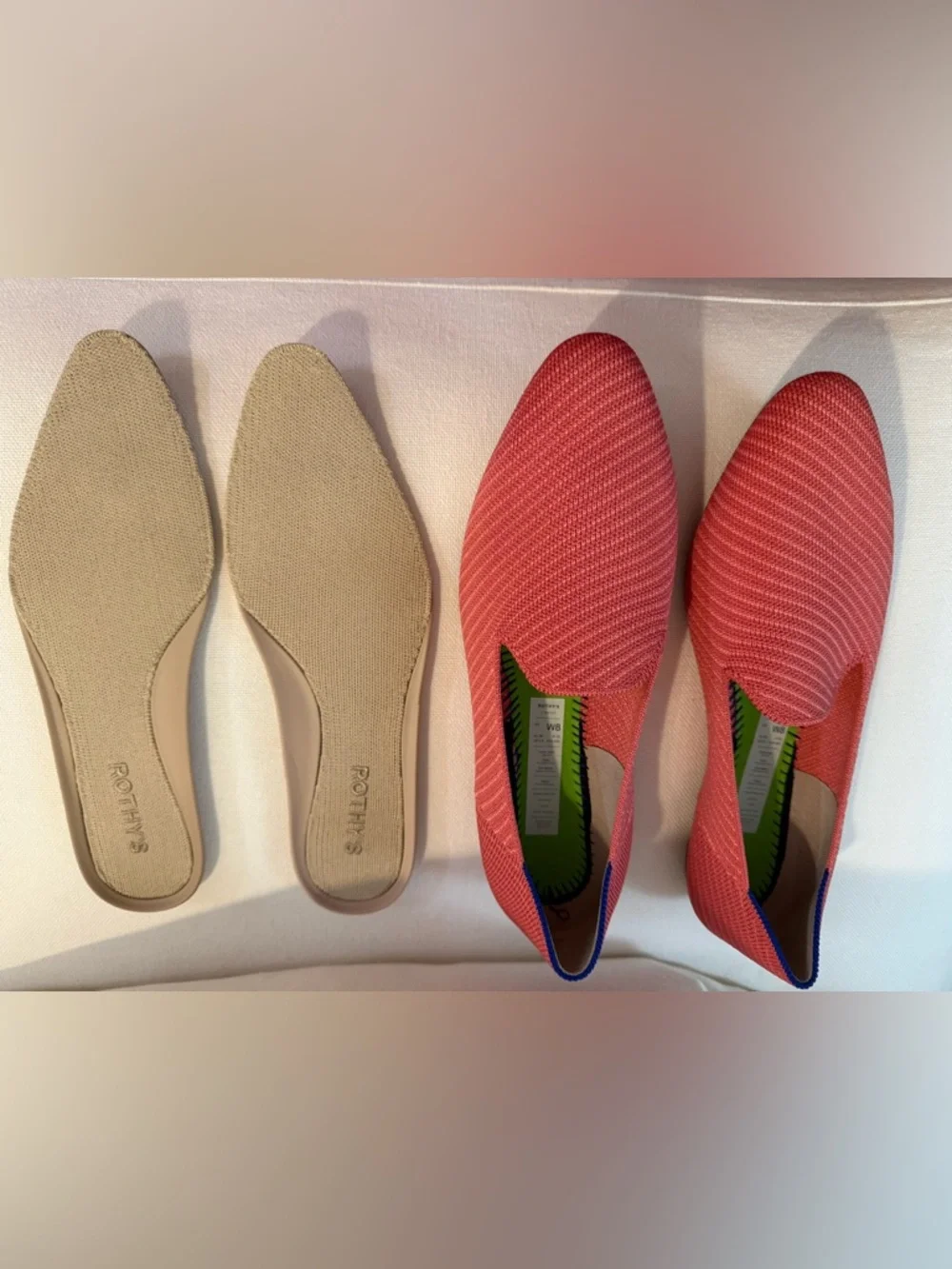 New! ROTHY’S Almond Loafer Ruby Grapefruit Twill Size 8